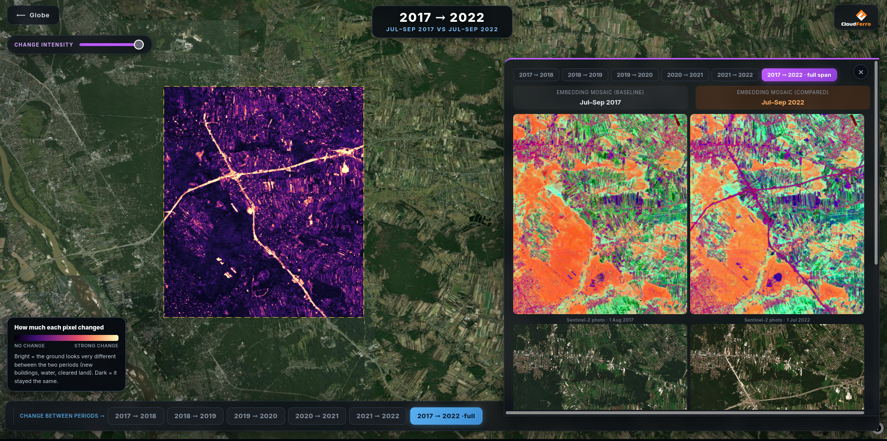 Detected change mapped over the scene